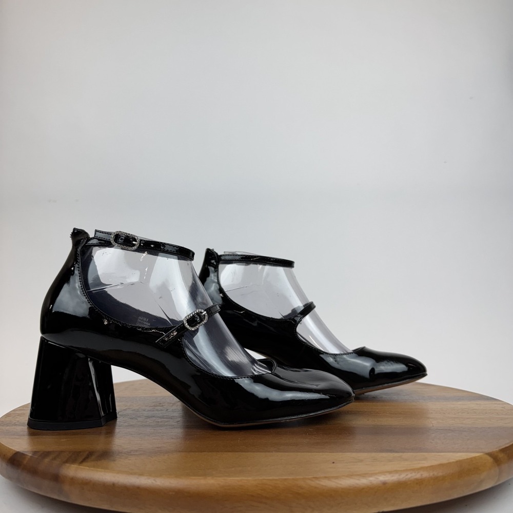Womens BCBGeneration Maxana FLare Black Faux Patent Leather Pumps‎ Size 8 M GUC